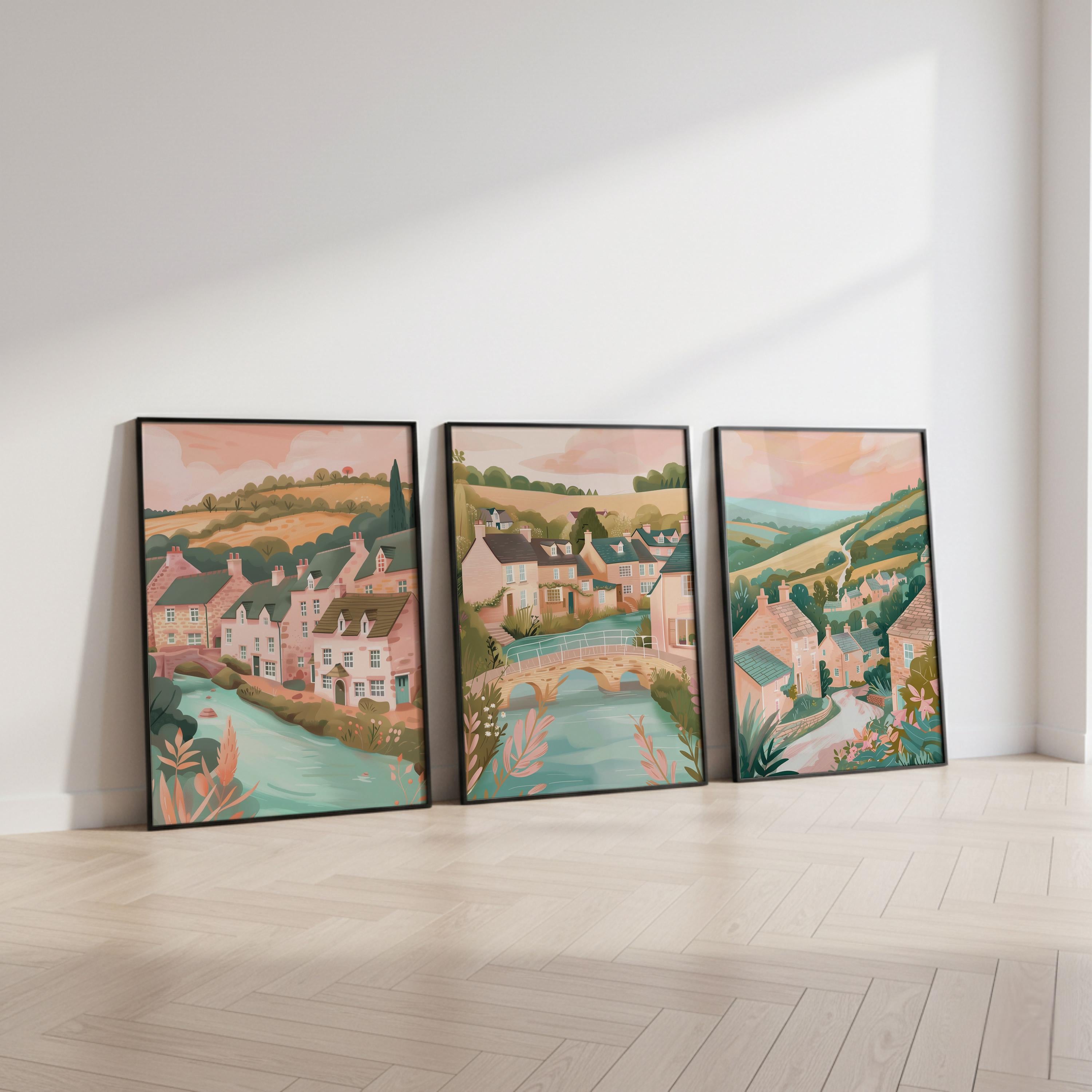 Set Of 3 Cotswolds Posters - Cotswold Village Wall Art Prints - Travel Wall Art
