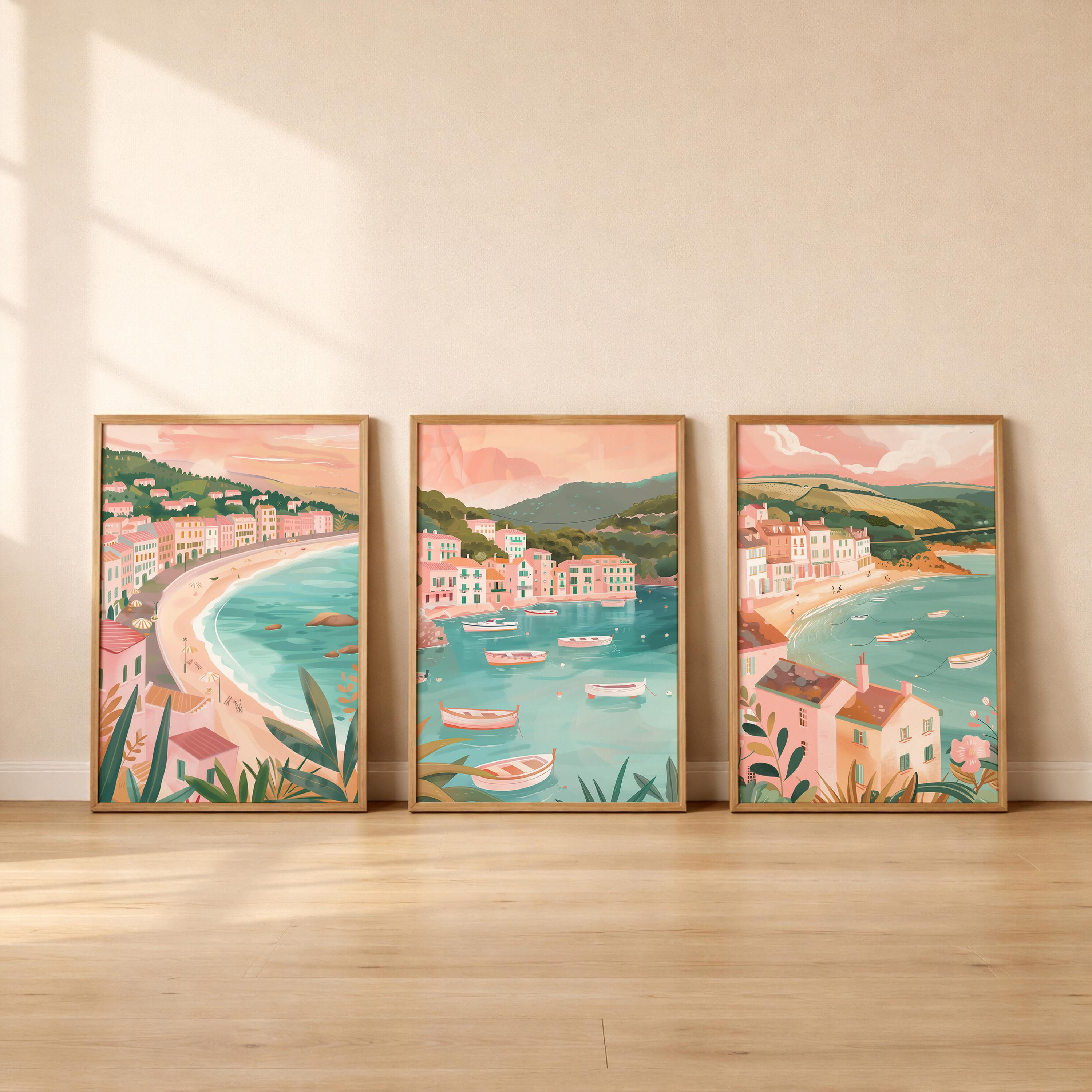 French Riviera Set Of 3 Posters - Southern France Wall Art Prints - Travel Wall Art