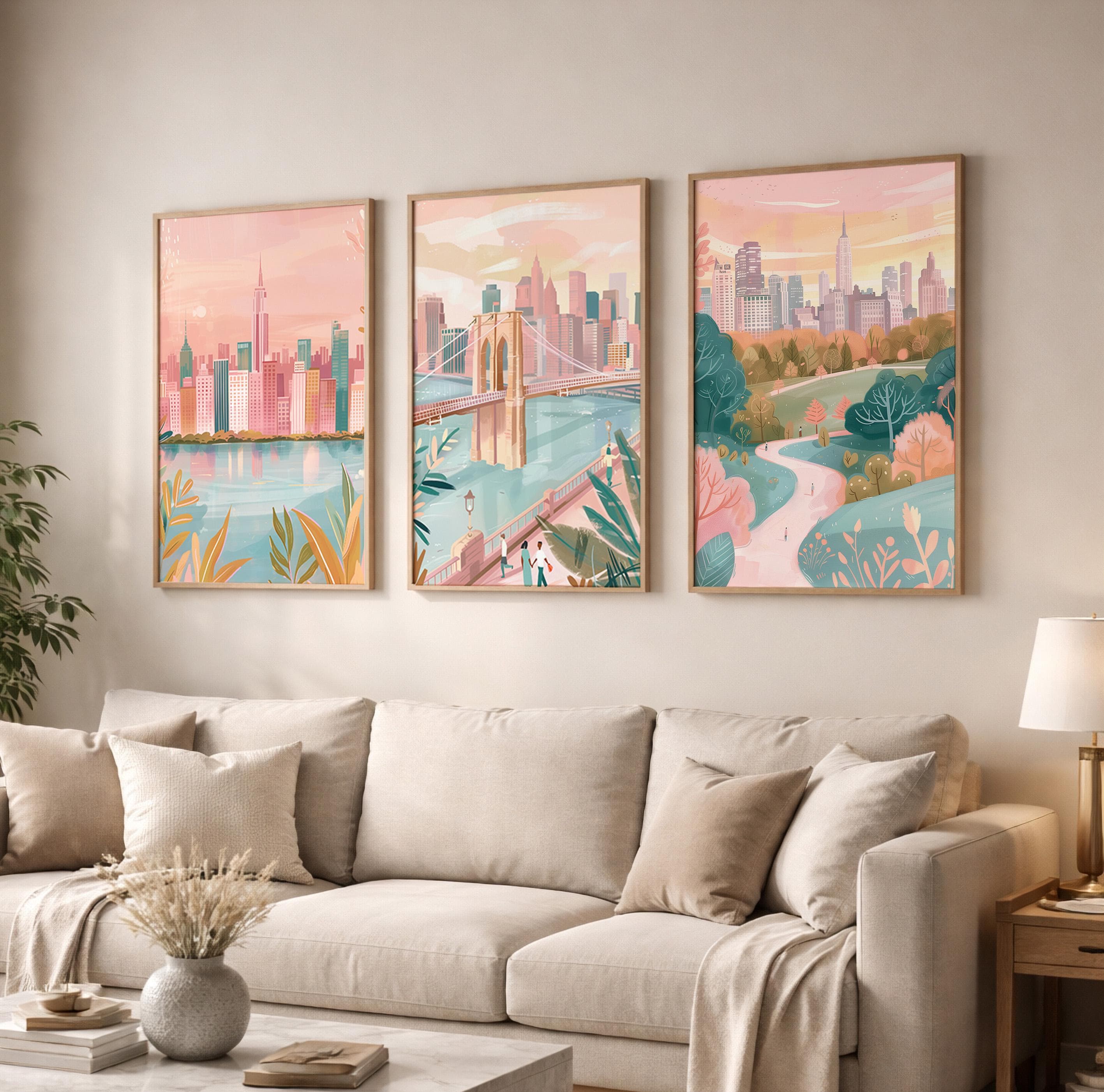 New York City Set Of 3 Posters - New York Cityscape Wall Art - Travel Wall Art