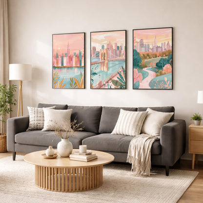 New York City Set Of 3 Posters - New York Cityscape Wall Art - Travel Wall Art