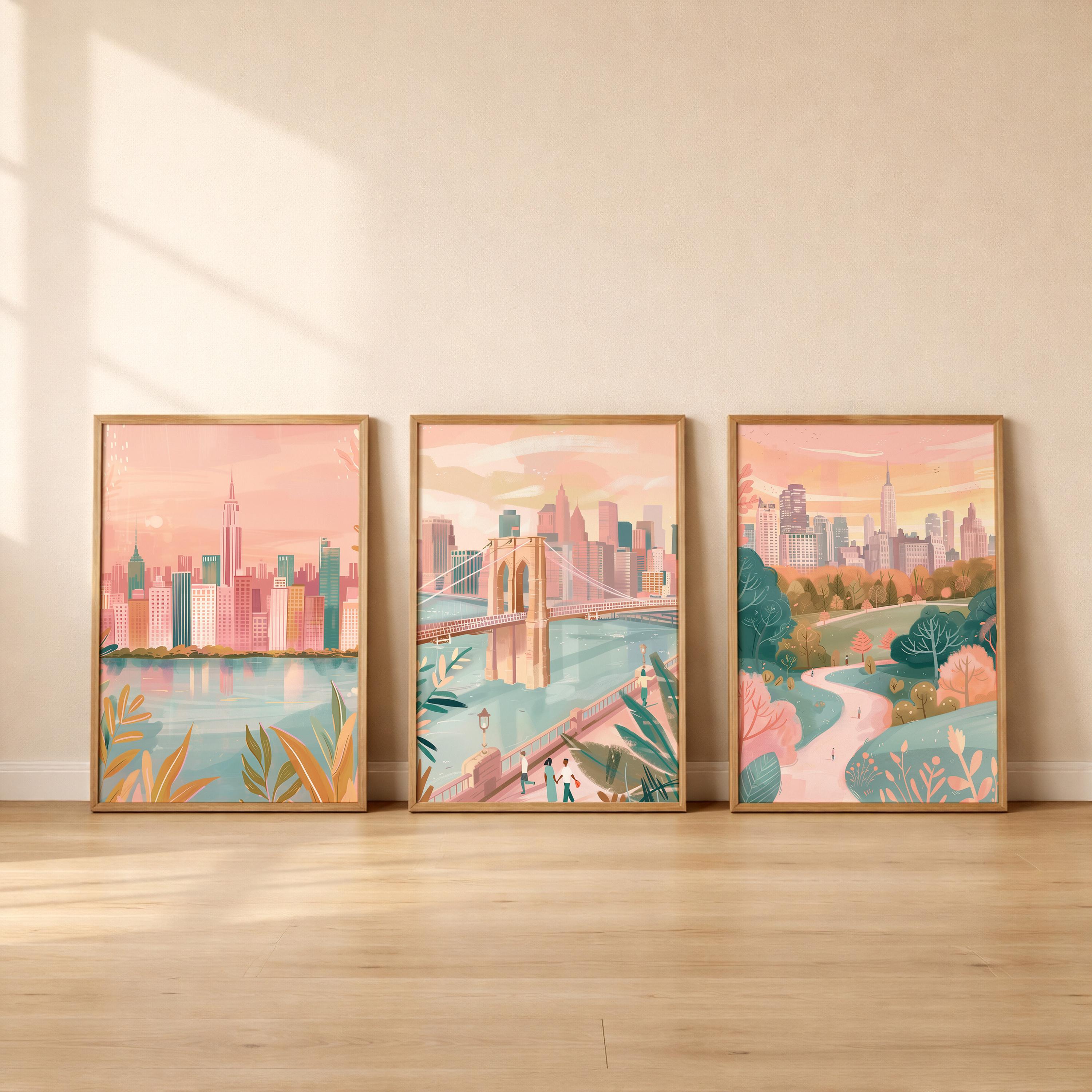 New York City Set Of 3 Posters - New York Cityscape Wall Art - Travel Wall Art