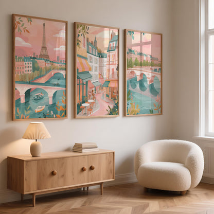 Paris Set Of 3 Posters - Paris Cityscape Wall Art Prints - Travel Wall Art