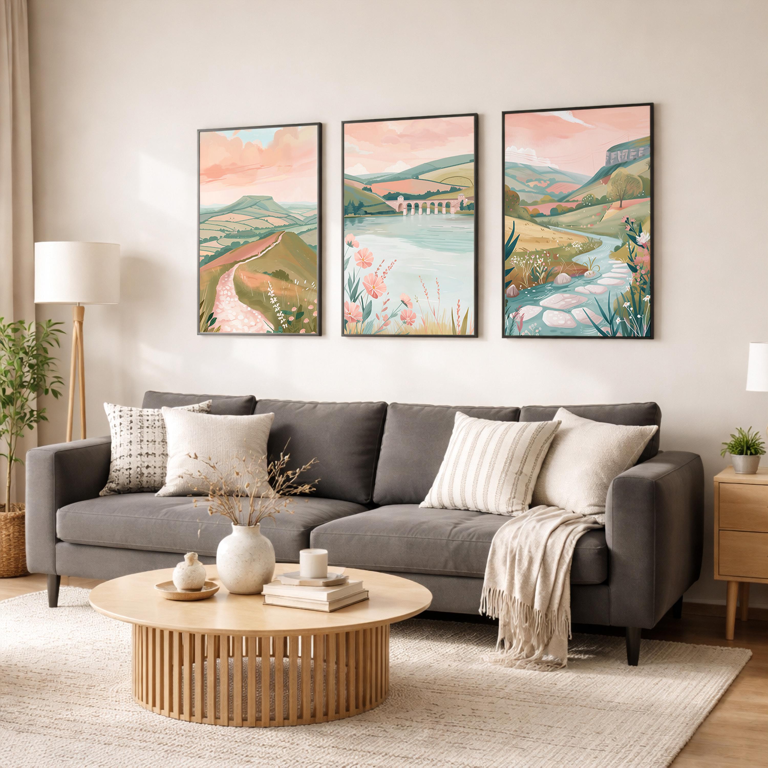 Peak District Set of 3 Posters - Minimalist Landscape Wall Art Set - Travel Wall Art