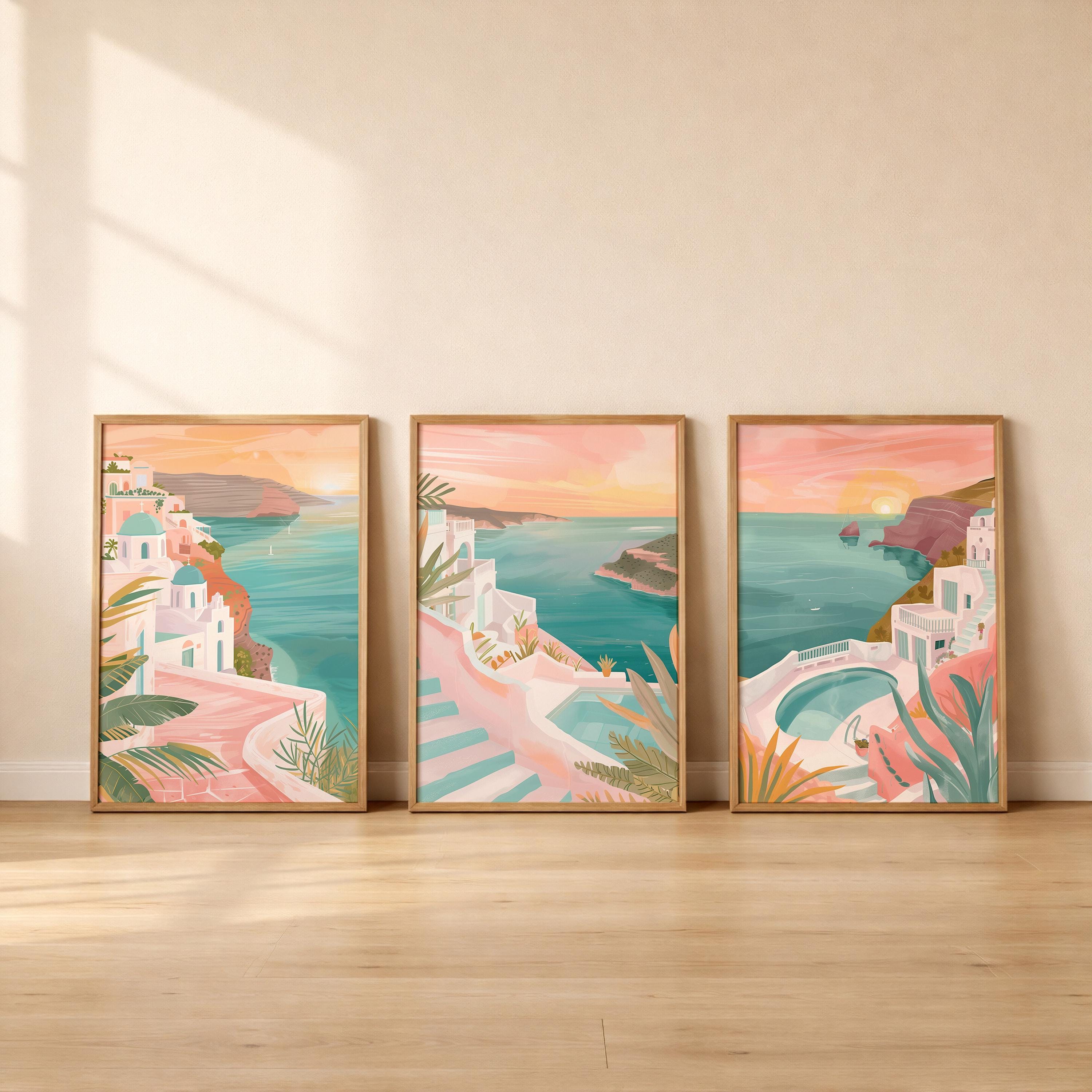 Santorini Set Of 3 Posters - Santorini Coastal Wall Art Prints - Travel Wall Art