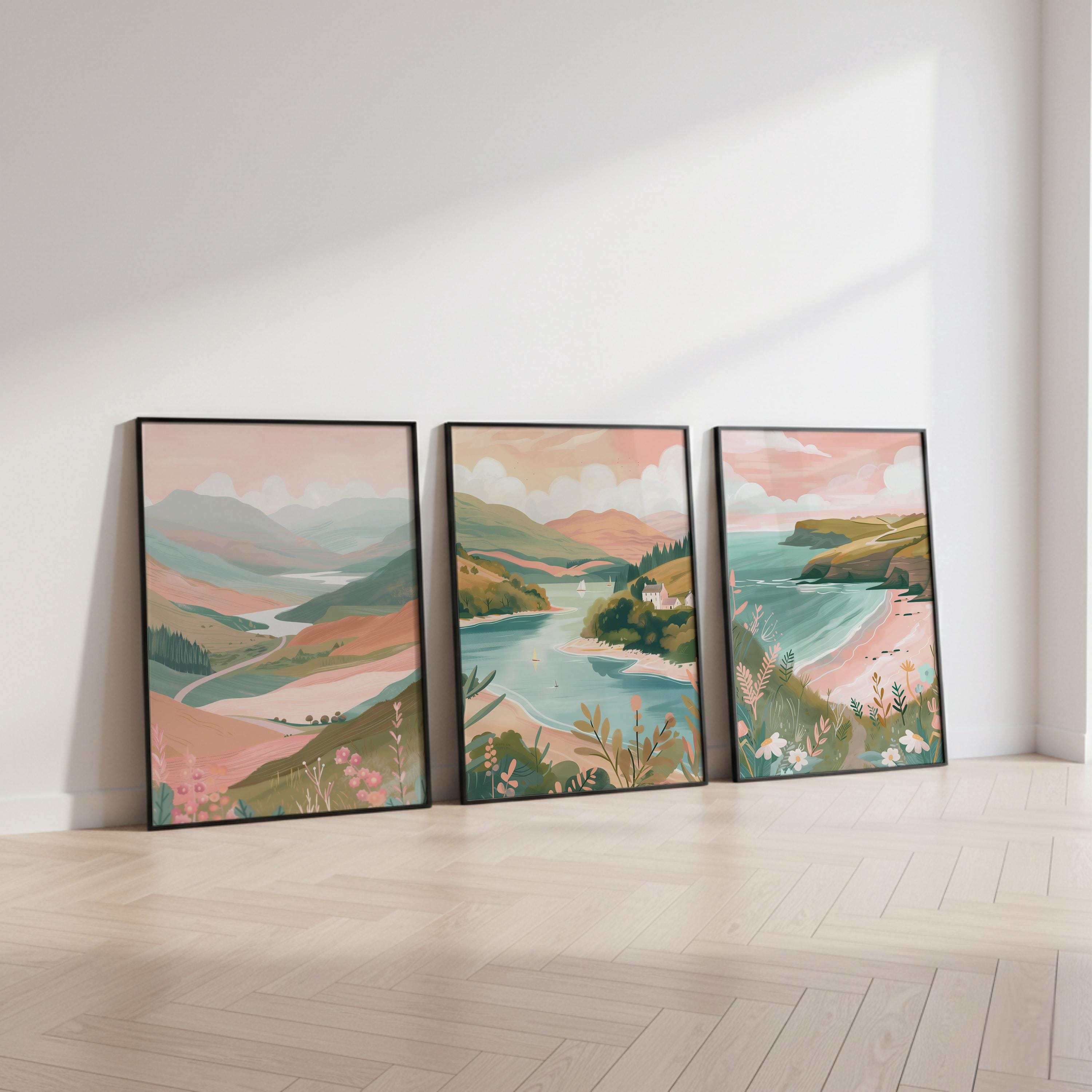 Scottish Highlands Minimalist Poster Set - Set Of 3 Scotland Prints - Travel Wall Art