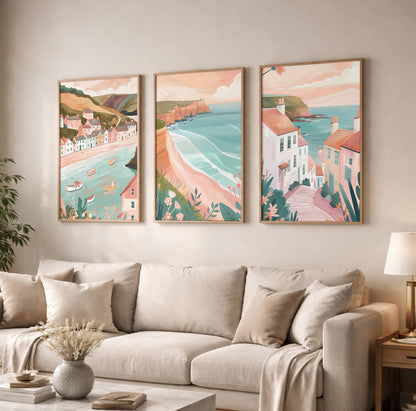 Whitby Set of 3 Posters - Minimalist Coastal Landscape Wall Art Set - Travel Wall Art