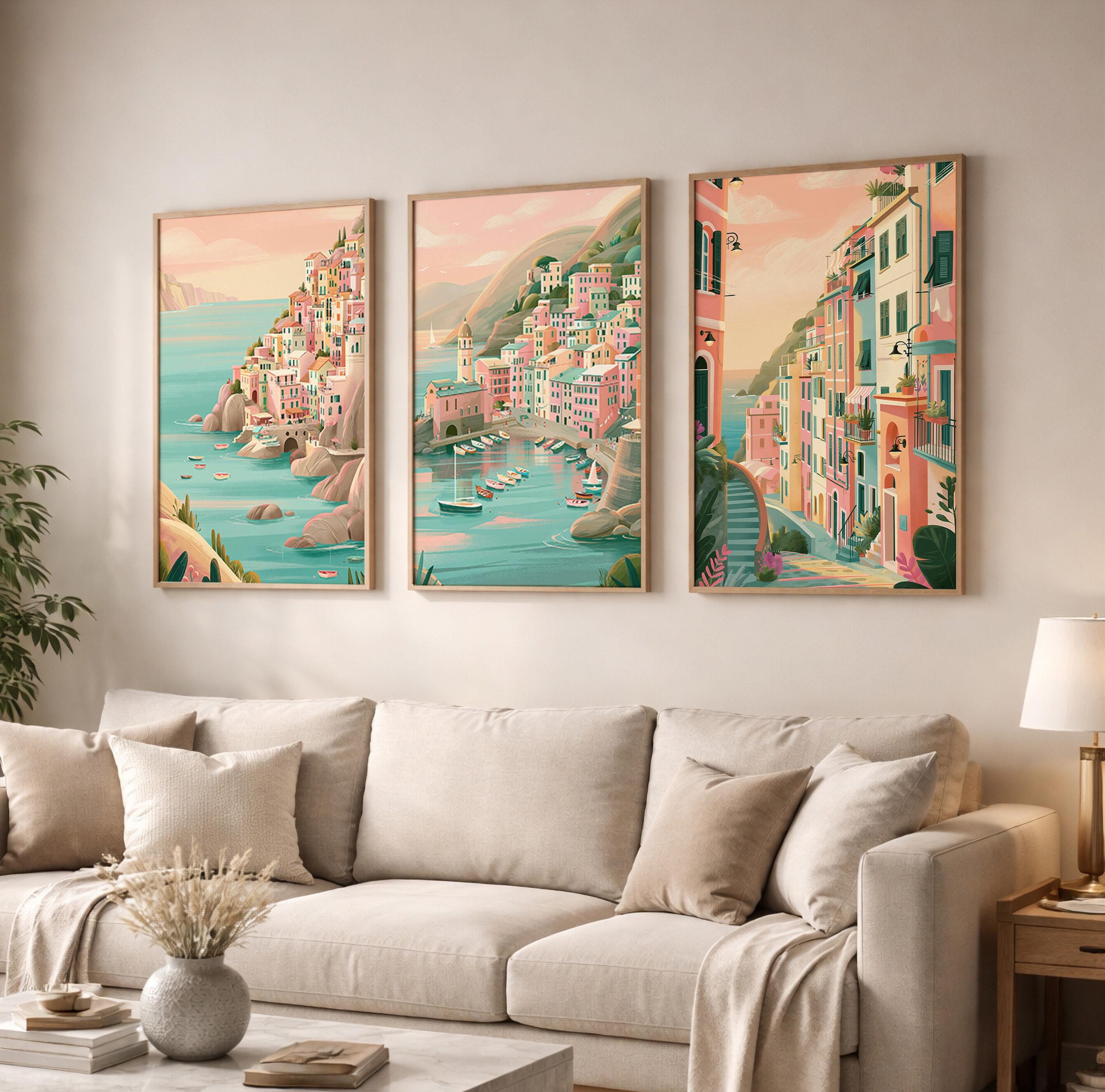 Set of 3 Cinque Terre Italy Posters - Italian Amalfi Coast Wall Art - Travel Wall Art
