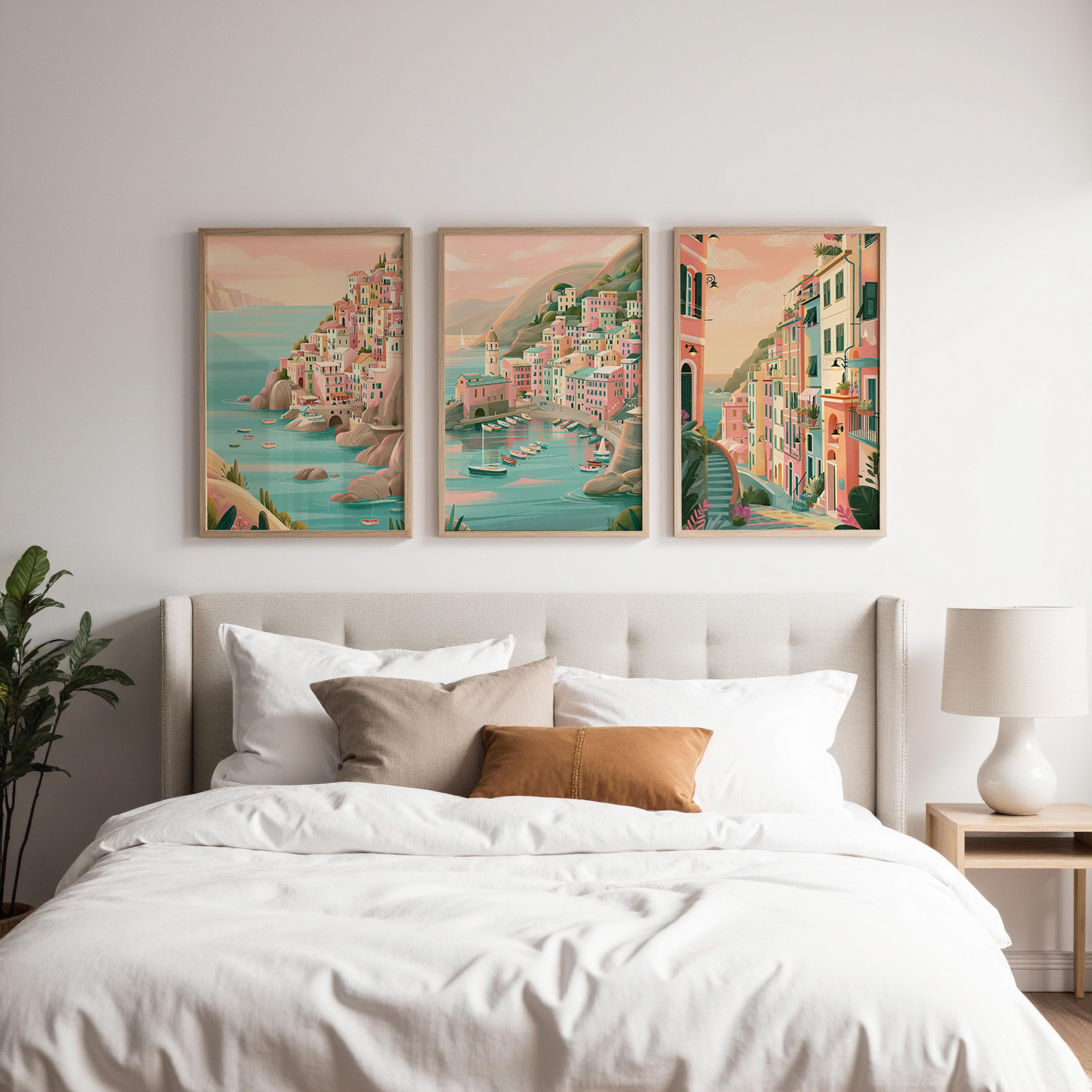 Set of 3 Cinque Terre Italy Posters - Italian Amalfi Coast Wall Art - Travel Wall Art