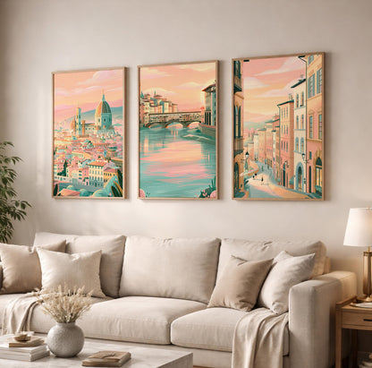 Set of 3 Florence Italy Posters - Italian Florence Wall Art Prints - Travel Wall Art