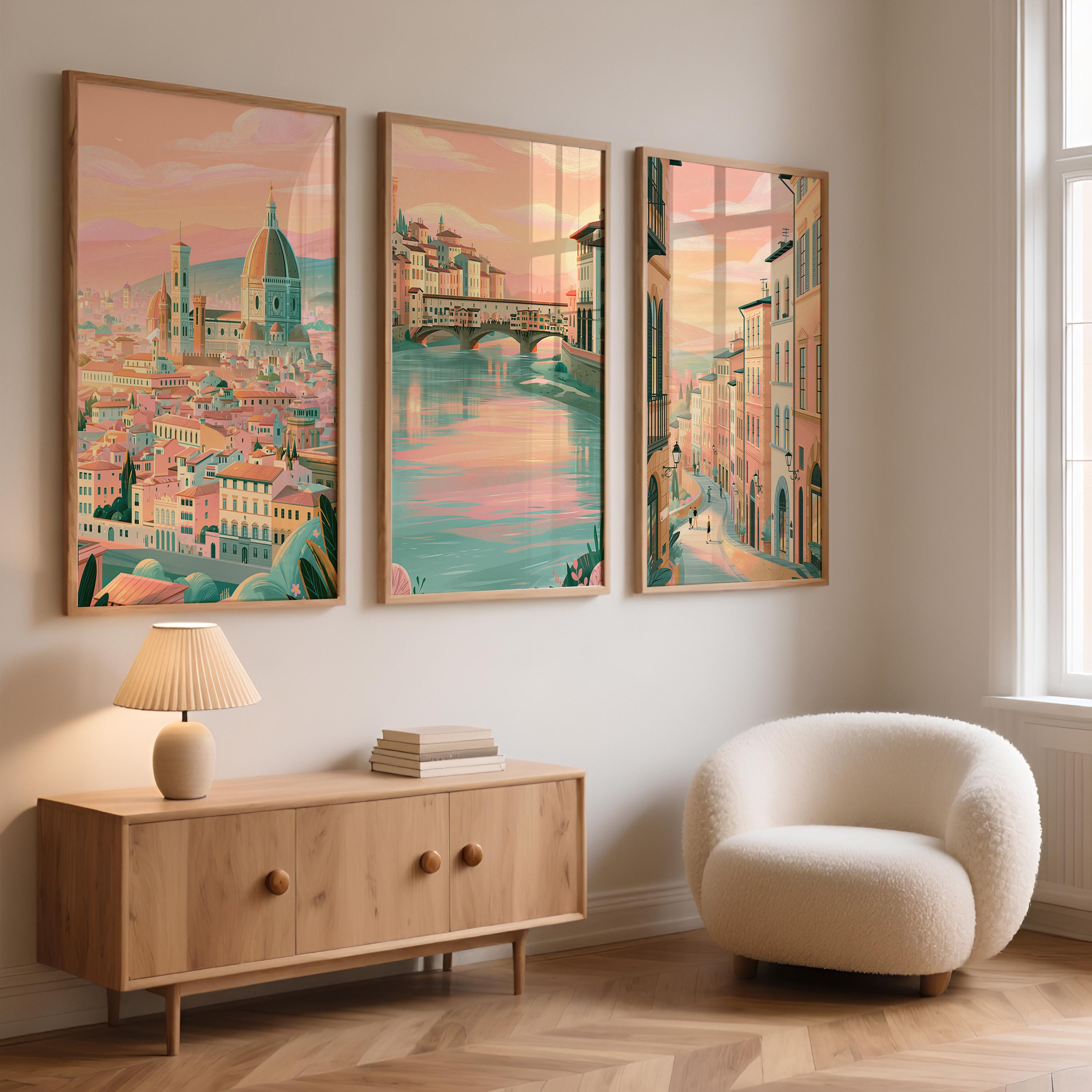 Set of 3 Florence Italy Posters - Italian Florence Wall Art Prints - Travel Wall Art
