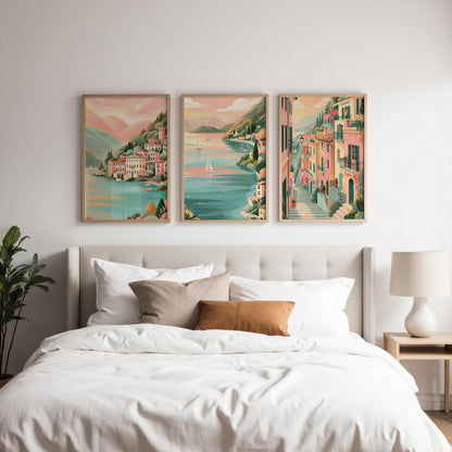 Set of 3 Lake Como Italy Posters - Italian Wall Art Prints - Travel Wall Art