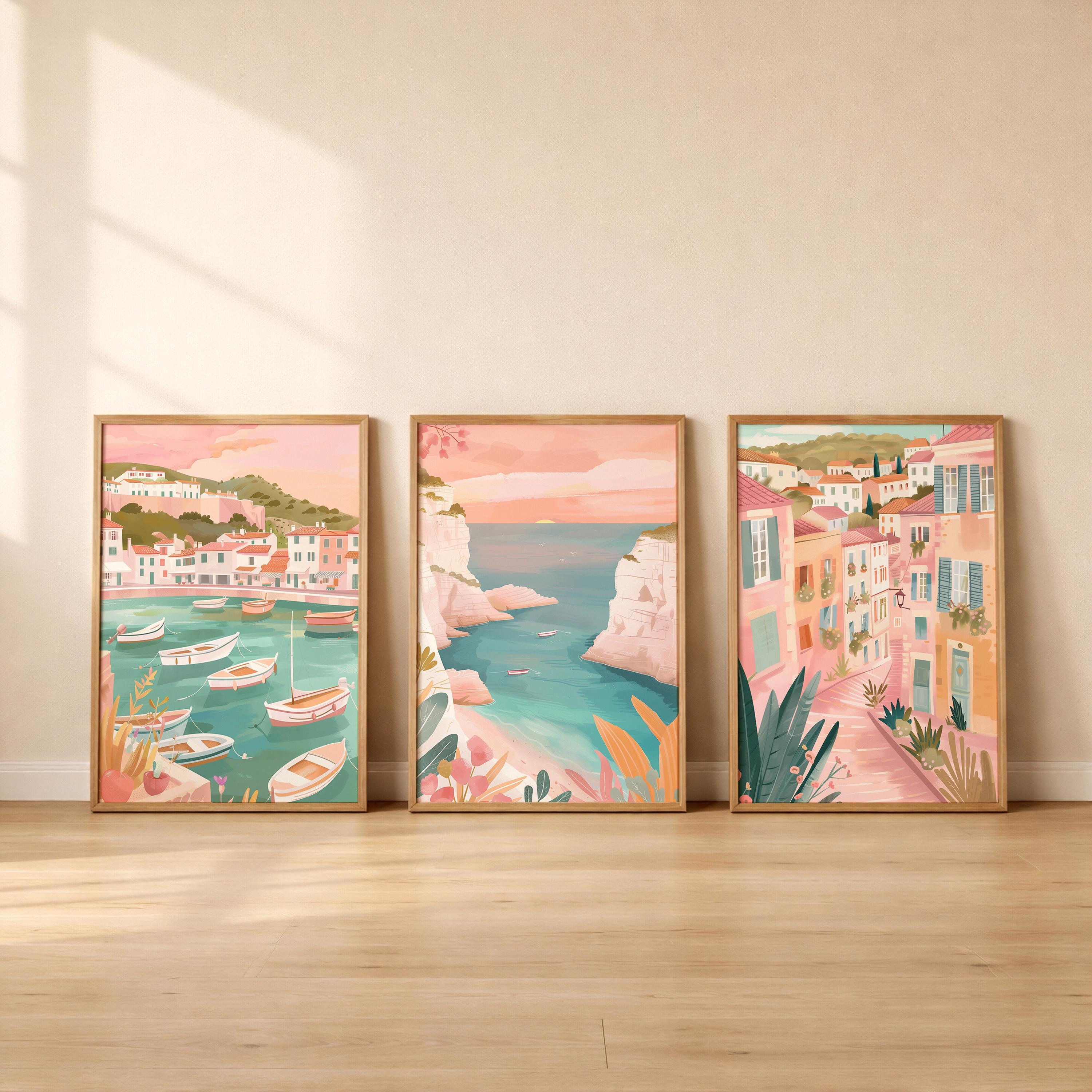 Marseille Set Of 3 Posters - Marseille Cityscape Wall Art Prints - Travel Wall Art
