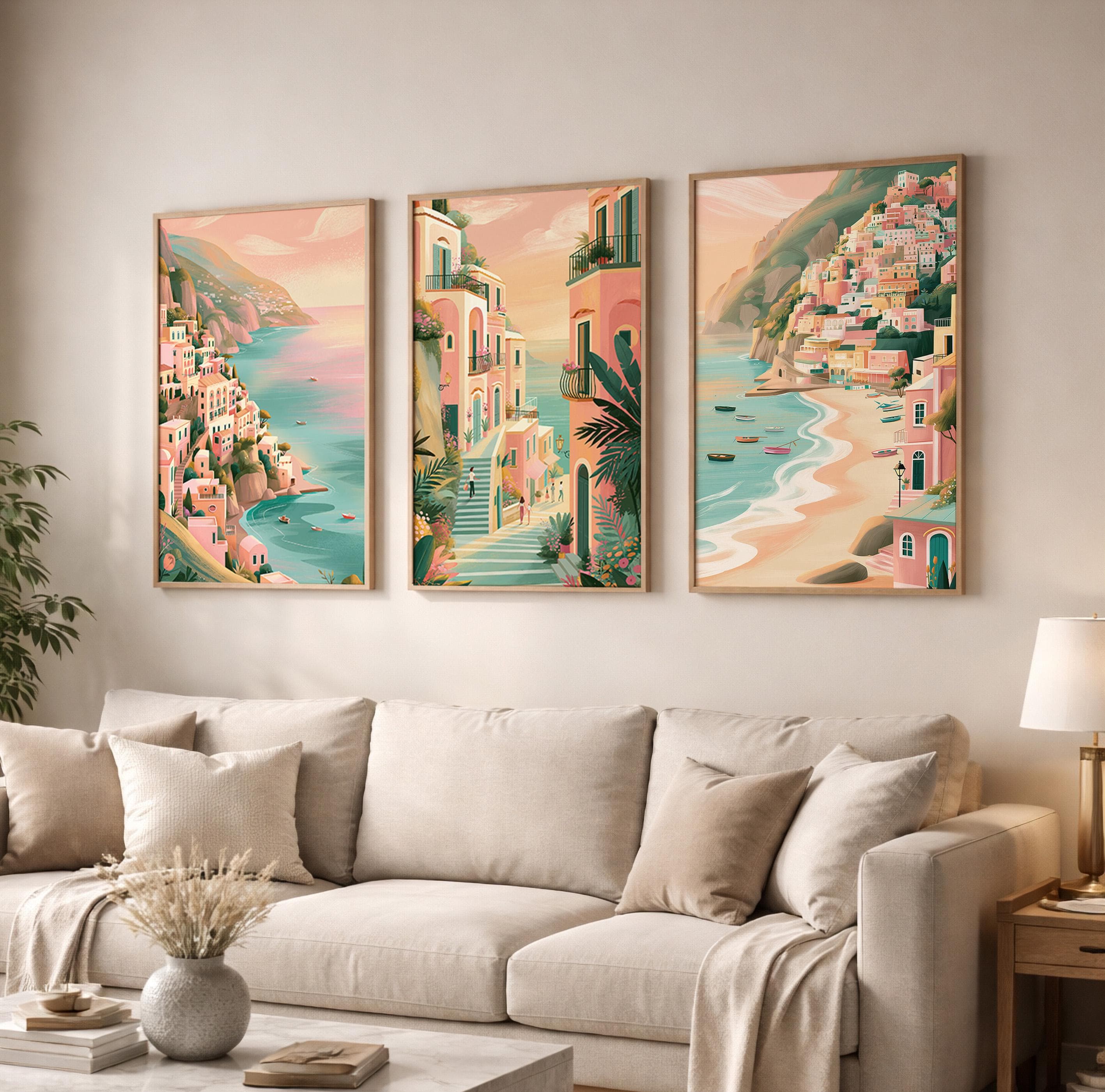 Set of 3 Positano Italy Posters - Italian Amalfi Coast Wall Art - Travel Wall Art