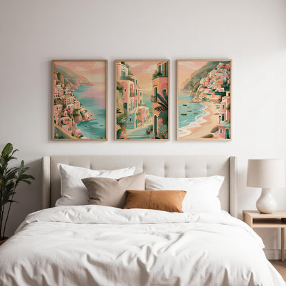 Set of 3 Positano Italy Posters - Italian Amalfi Coast Wall Art - Travel Wall Art