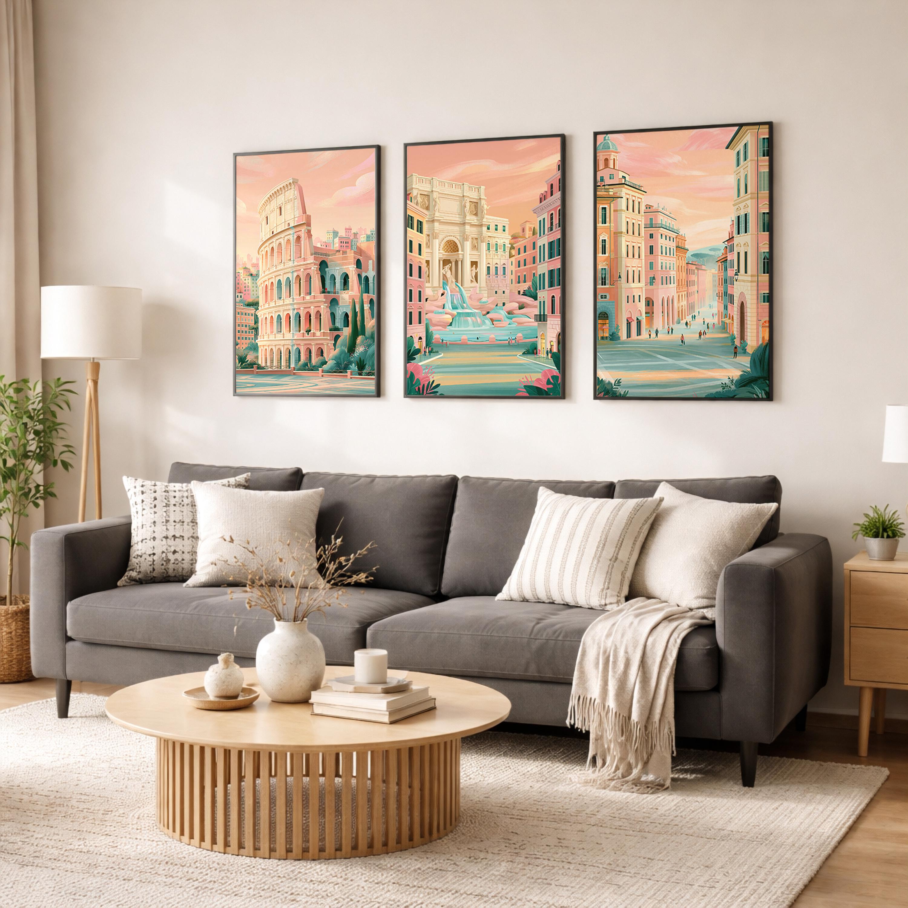 Set of 3 Rome Posters - Italian Cityscape Wall Art - Travel Wall Art