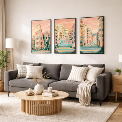 Set of 3 Rome Posters - Italian Cityscape Wall Art - Travel Wall Art