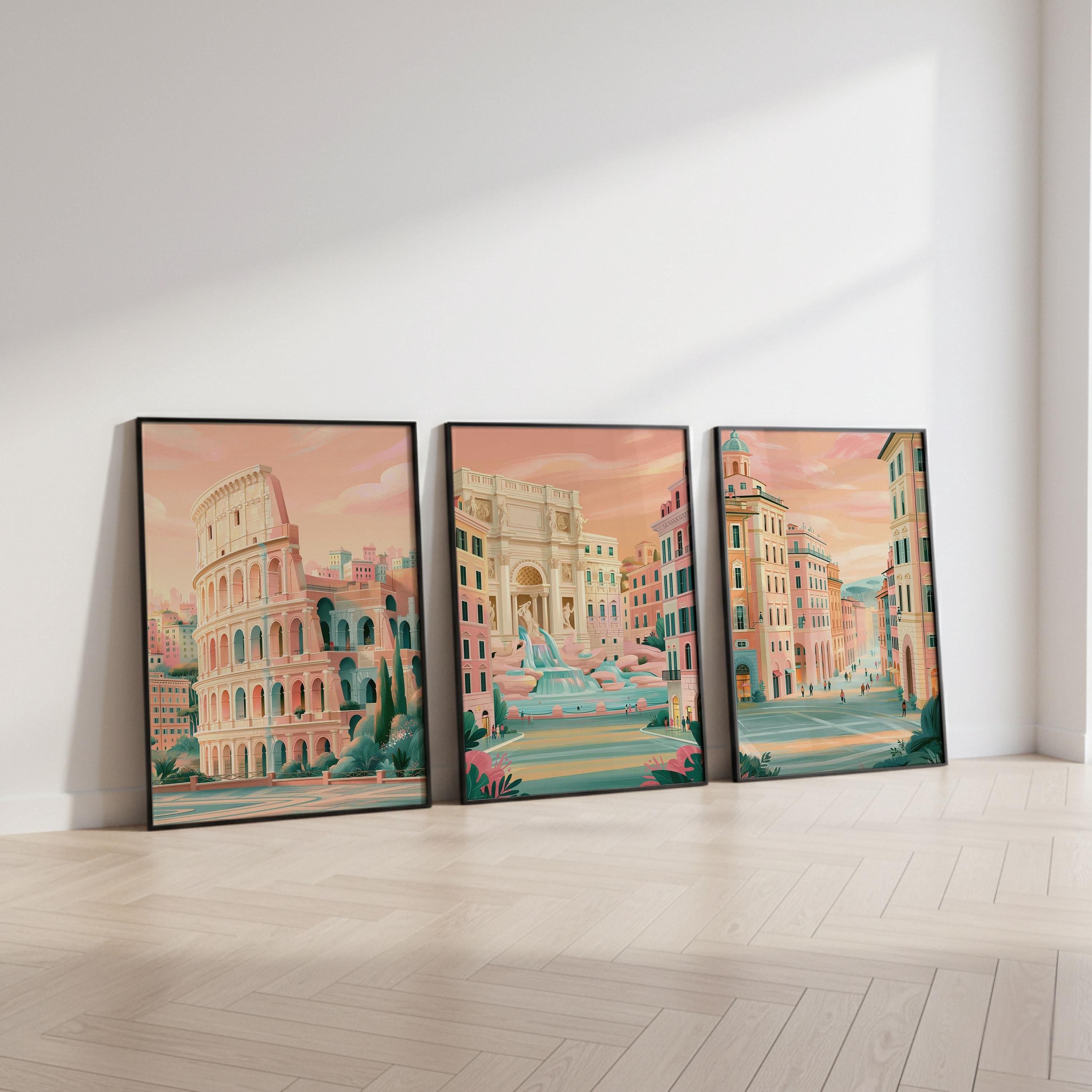 Set of 3 Rome Posters - Italian Cityscape Wall Art - Travel Wall Art