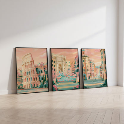 Set of 3 Rome Posters - Italian Cityscape Wall Art - Travel Wall Art