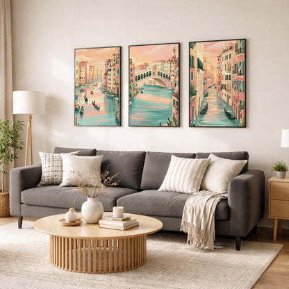 Venice Set of 3 Travel Posters - Italian Venice Canal Wall Art Prints - Travel Wall Art