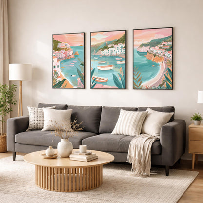 Set of 3 Amalfi Coast Italy Posters - Italian Coastal Wall Art - Travel Wall Art