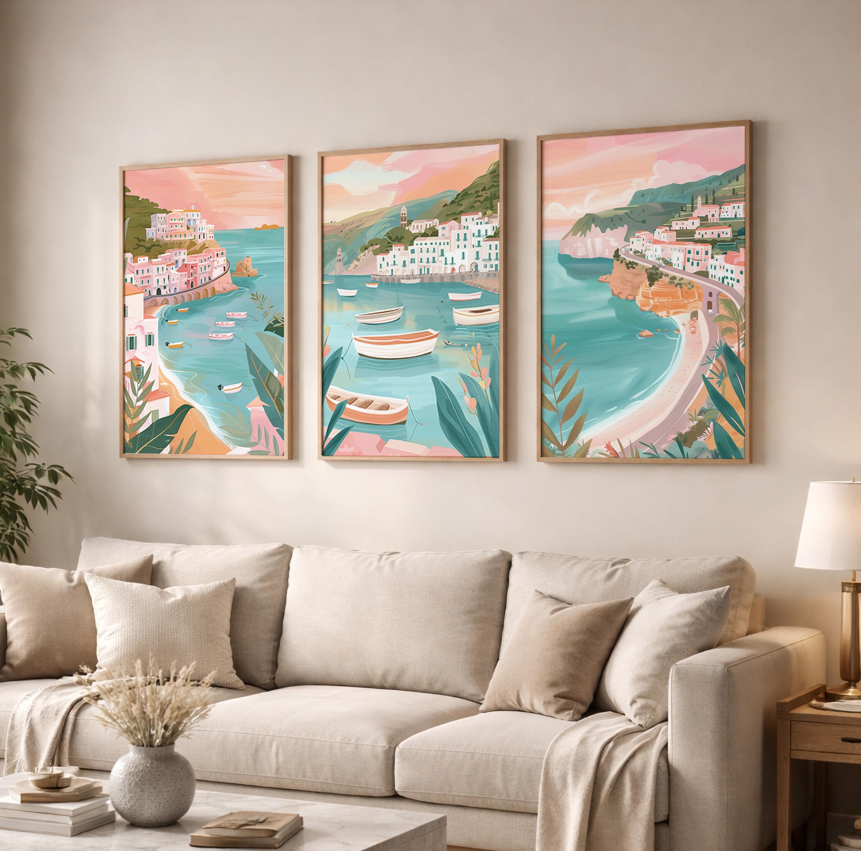 Set of 3 Amalfi Coast Italy Posters - Italian Coastal Wall Art - Travel Wall Art