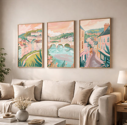 Bath Set Of 3 Posters - Bath, Somerset Wall Art Prints - Travel Wall Art