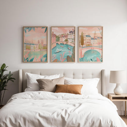 Cambridge Set of 3 Posters - Cambridge University Wall Art Prints - Travel Wall Art