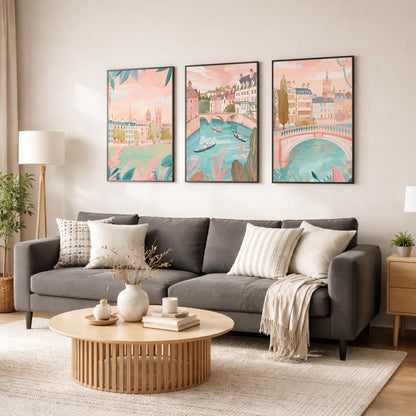 Cambridge Set of 3 Posters - Cambridge University Wall Art Prints - Travel Wall Art