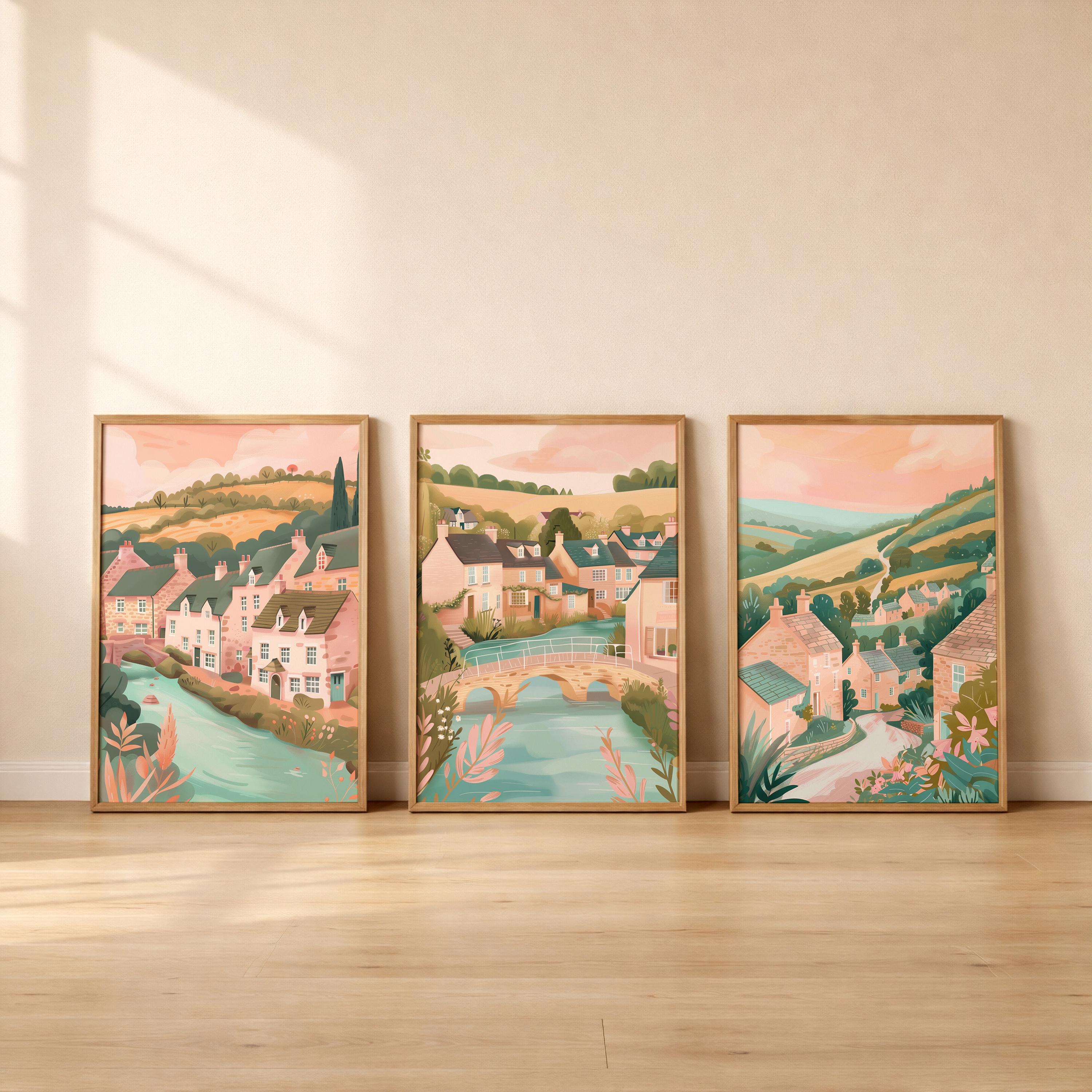 Set Of 3 Cotswolds Posters - Cotswold Village Wall Art Prints - Travel Wall Art