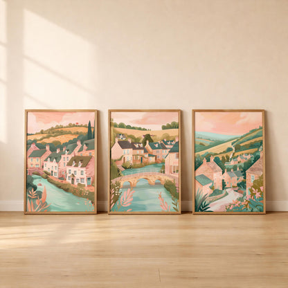 Set Of 3 Cotswolds Posters - Cotswold Village Wall Art Prints - Travel Wall Art