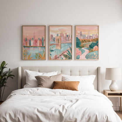 New York City Set Of 3 Posters - New York Cityscape Wall Art - Travel Wall Art