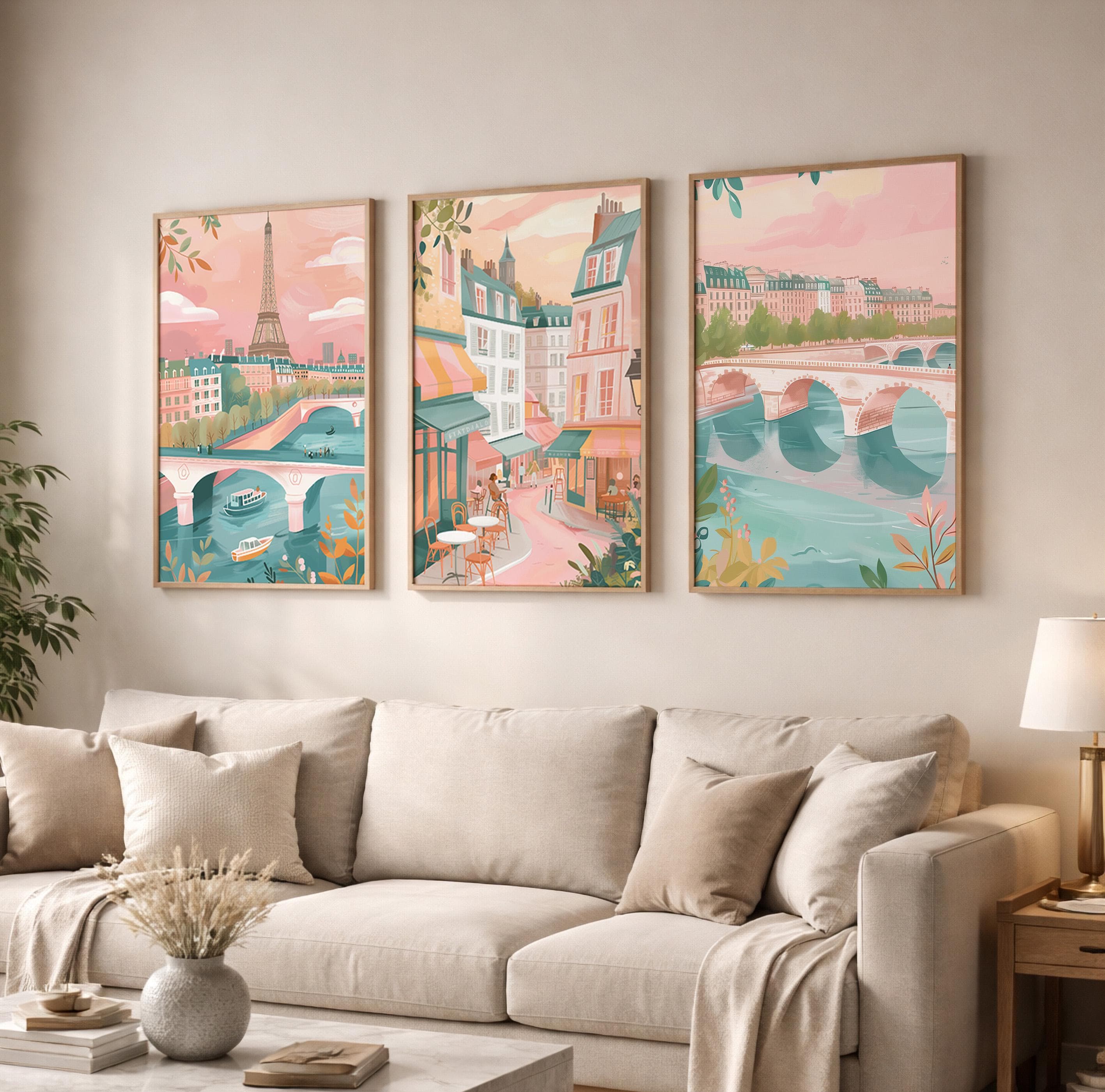 Paris Set Of 3 Posters - Paris Cityscape Wall Art Prints - Travel Wall Art