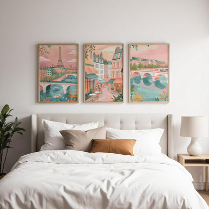 Paris Set Of 3 Posters - Paris Cityscape Wall Art Prints - Travel Wall Art