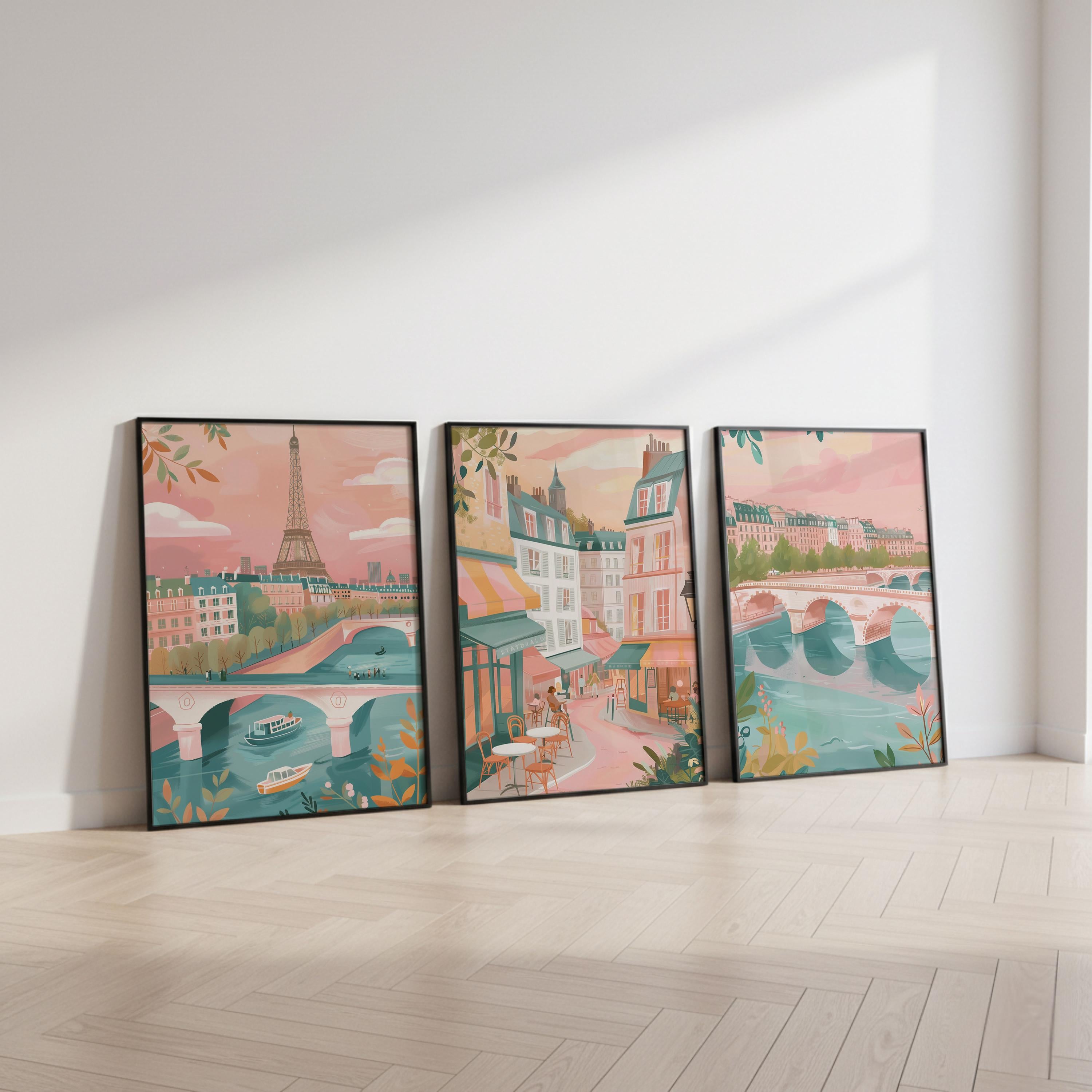 Paris Set Of 3 Posters - Paris Cityscape Wall Art Prints - Travel Wall Art