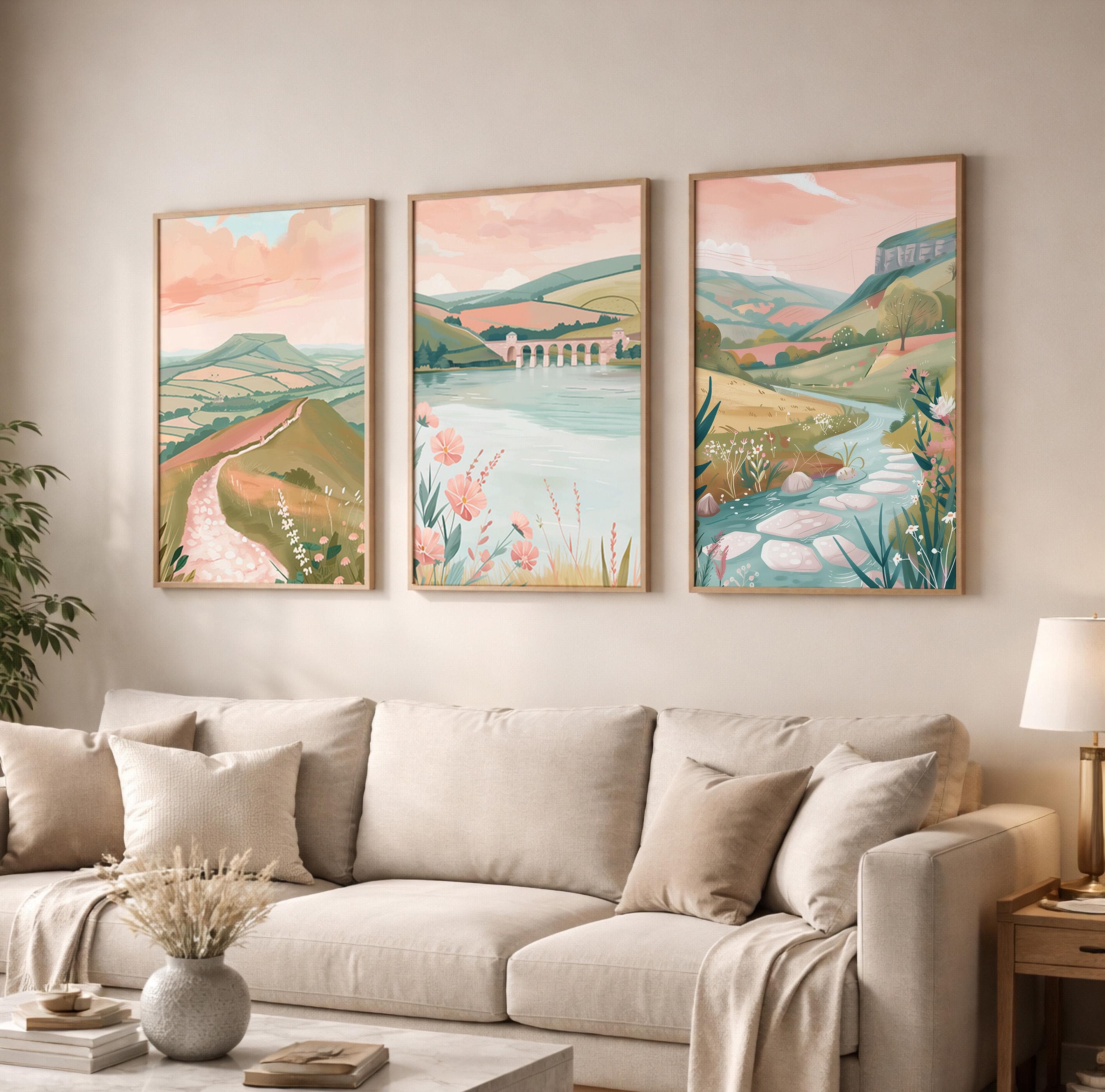 Peak District Set of 3 Posters - Minimalist Landscape Wall Art Set - Travel Wall Art