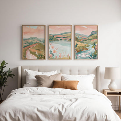 Peak District Set of 3 Posters - Minimalist Landscape Wall Art Set - Travel Wall Art