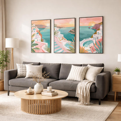Santorini Set Of 3 Posters - Santorini Coastal Wall Art Prints - Travel Wall Art