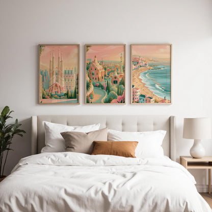 Barcelona Set of 3 Posters - Spanish Cityscape Wall Art - Travel Wall Art