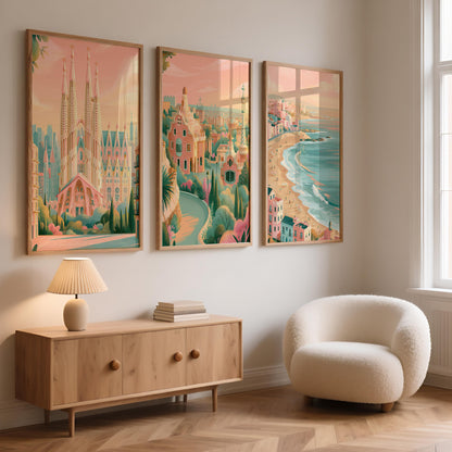 Barcelona Set of 3 Posters - Spanish Cityscape Wall Art - Travel Wall Art