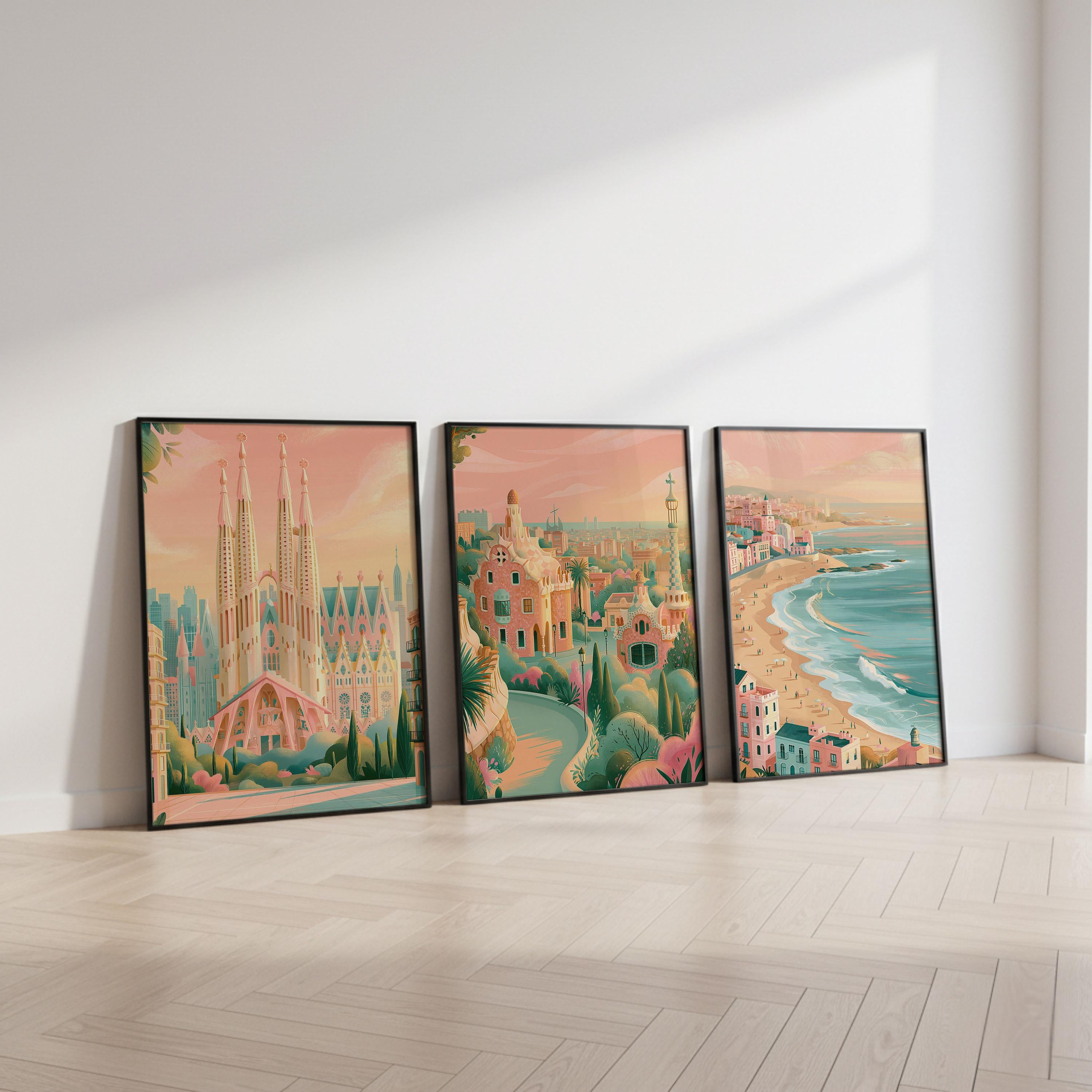 Barcelona Set of 3 Posters - Spanish Cityscape Wall Art - Travel Wall Art