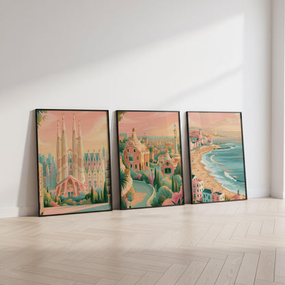 Barcelona Set of 3 Posters - Spanish Cityscape Wall Art - Travel Wall Art