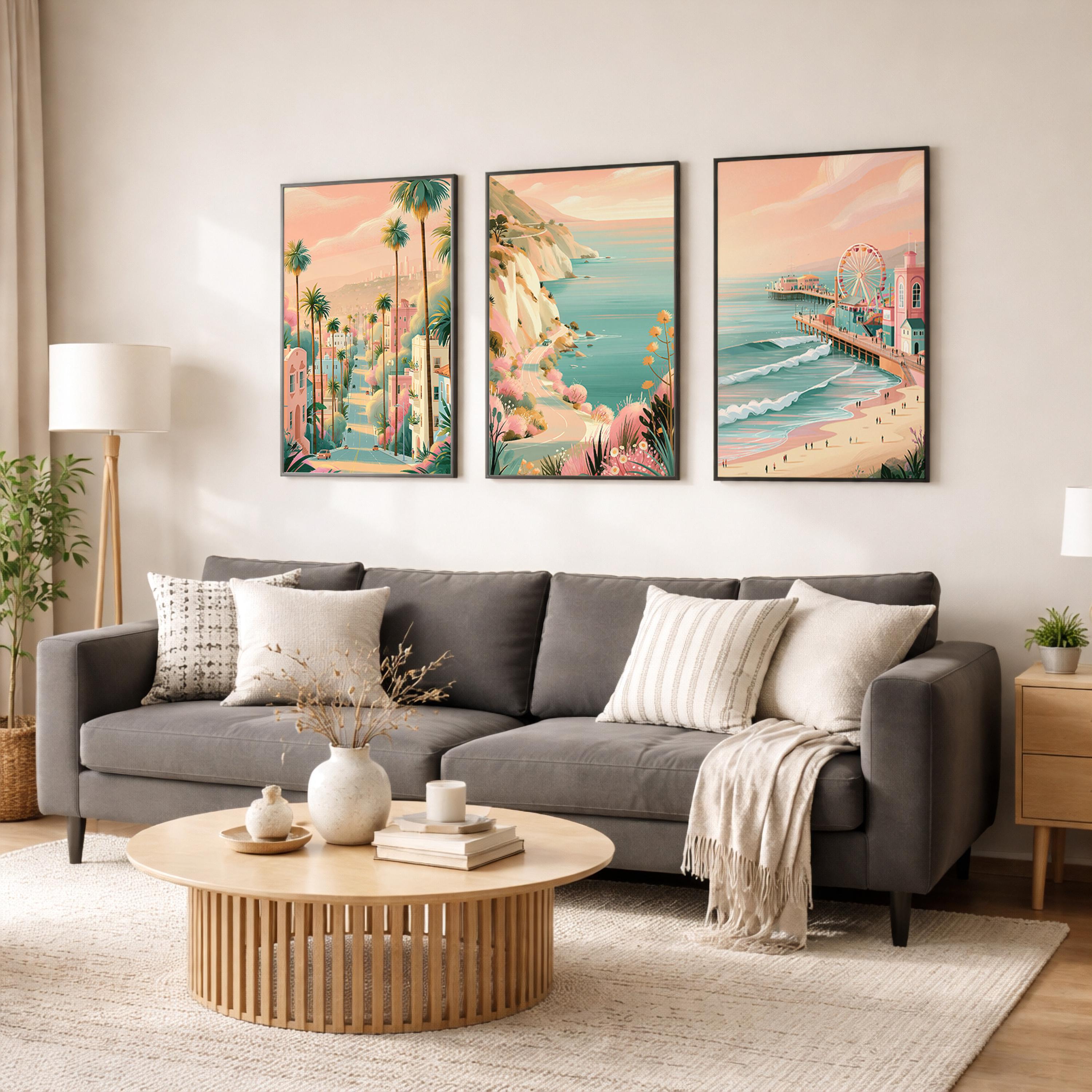 California Set Of 3 Posters - Los Angeles Coastal Wall Art - Travel Wall Art
