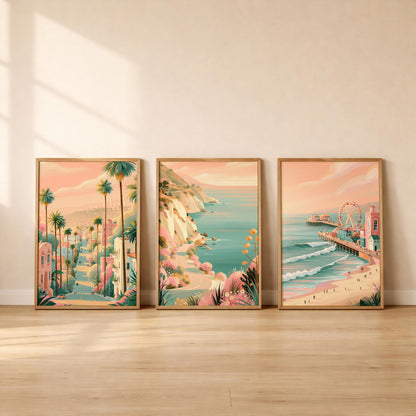 California Set Of 3 Posters - Los Angeles Coastal Wall Art - Travel Wall Art