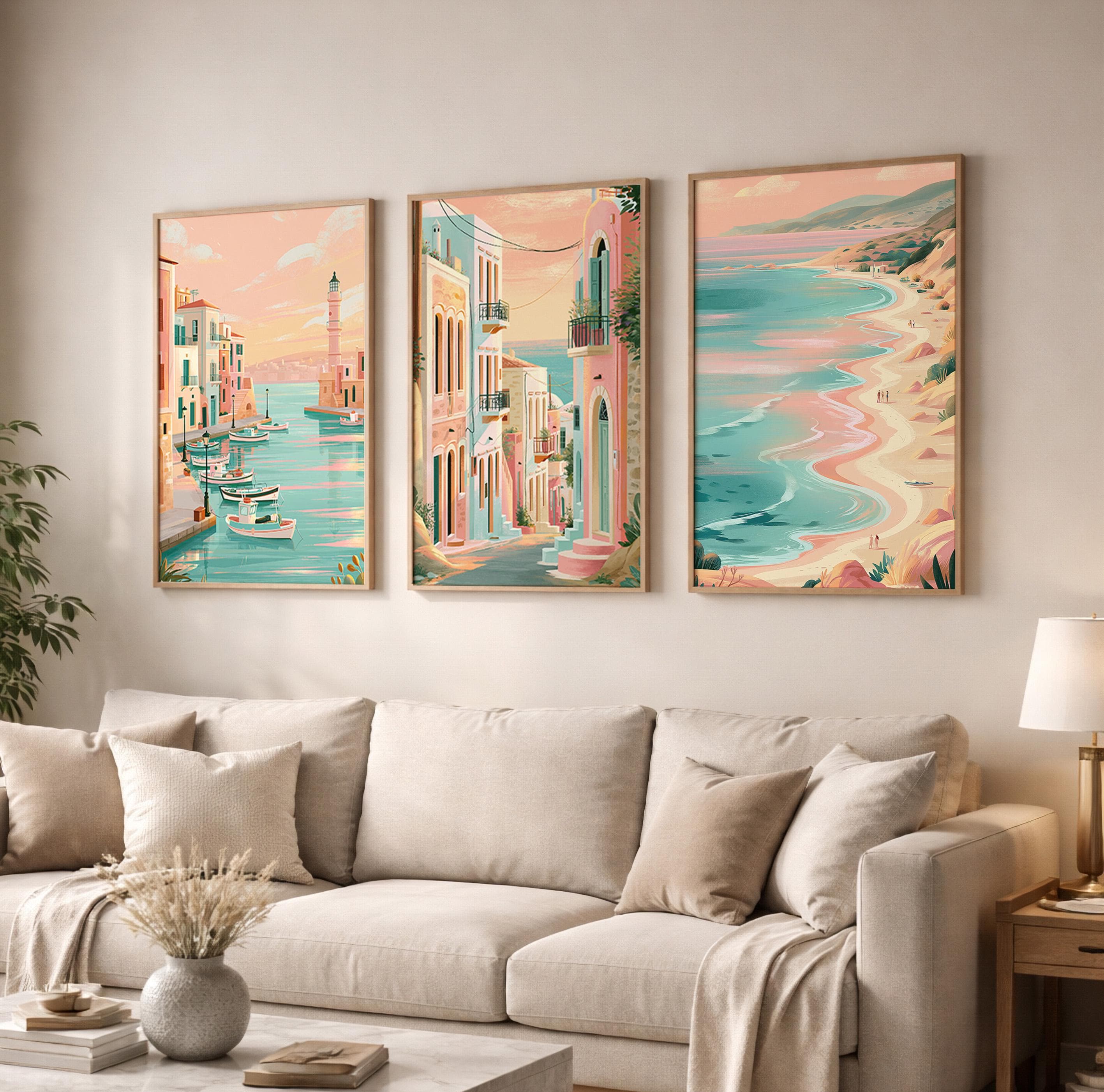 Crete Set of 3 Travel Posters - Greek Island Coastal Wall Art Prints - Travel Wall Art