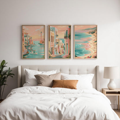 Crete Set of 3 Travel Posters - Greek Island Coastal Wall Art Prints - Travel Wall Art