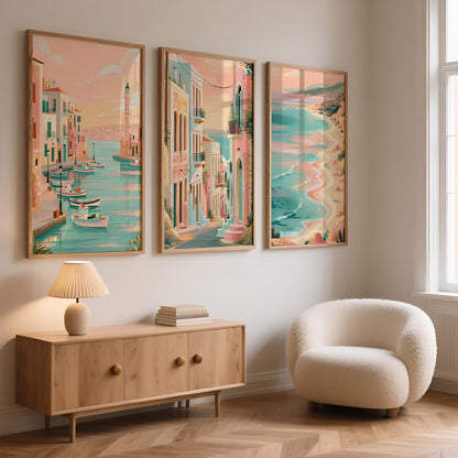 Crete Set of 3 Travel Posters - Greek Island Coastal Wall Art Prints - Travel Wall Art