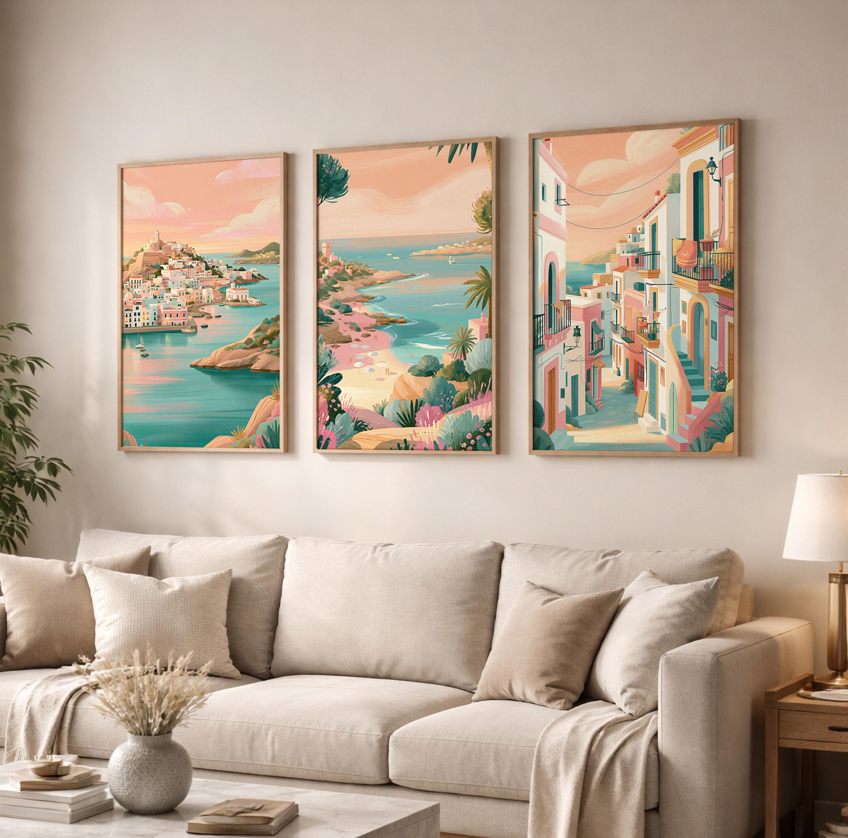Ibiza Set Of 3 Travel Posters - Mediterranean Coastal Wall Art Prints - Travel Wall Art