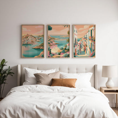 Ibiza Set Of 3 Travel Posters - Mediterranean Coastal Wall Art Prints - Travel Wall Art
