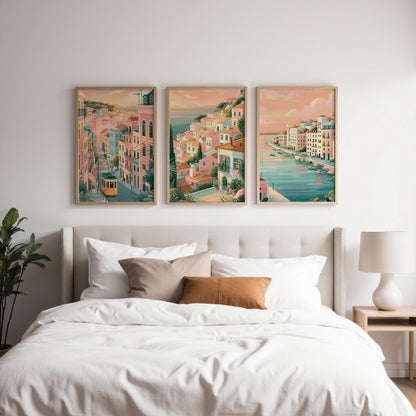 Lisbon Set of 3 Travel Posters - Portugal Cityscape Wall Art Prints - Travel Wall Art