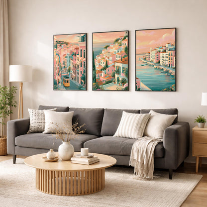 Lisbon Set of 3 Travel Posters - Portugal Cityscape Wall Art Prints - Travel Wall Art